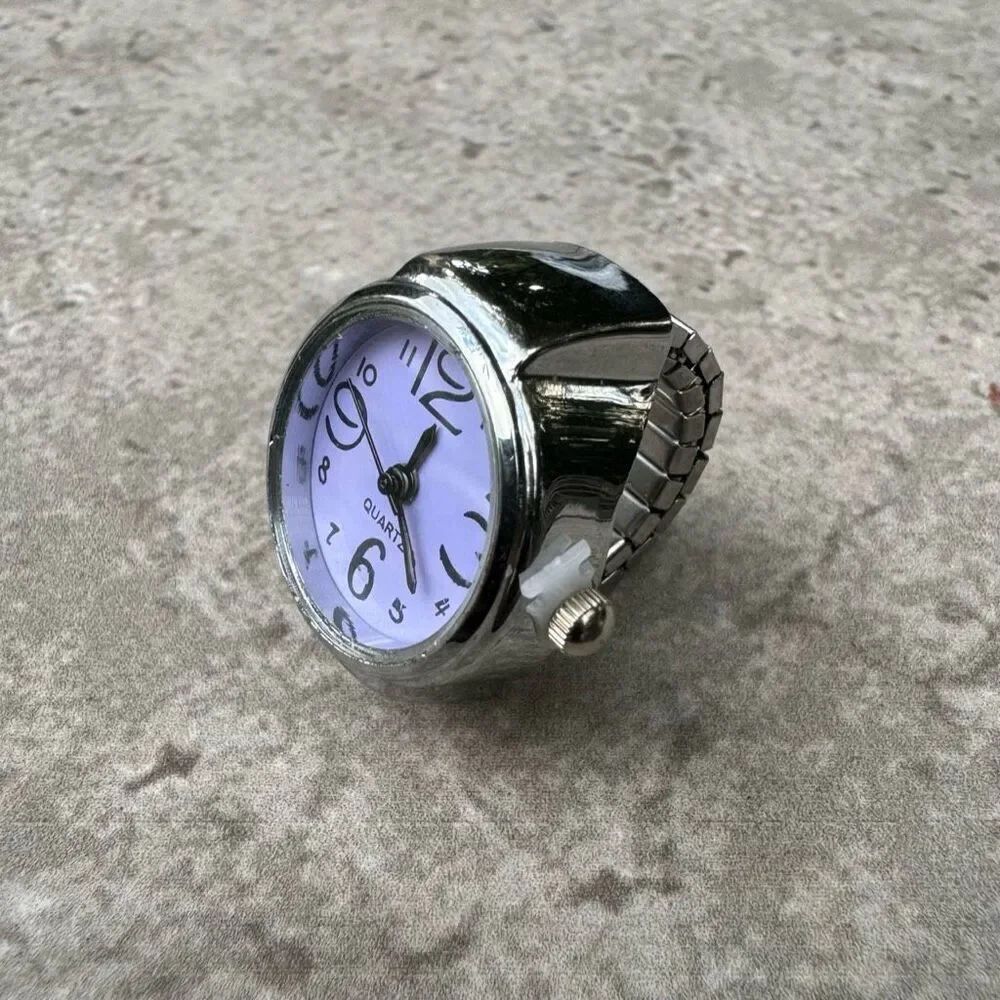 Silver Purple Quartz Retro Adjustable Ring Watch